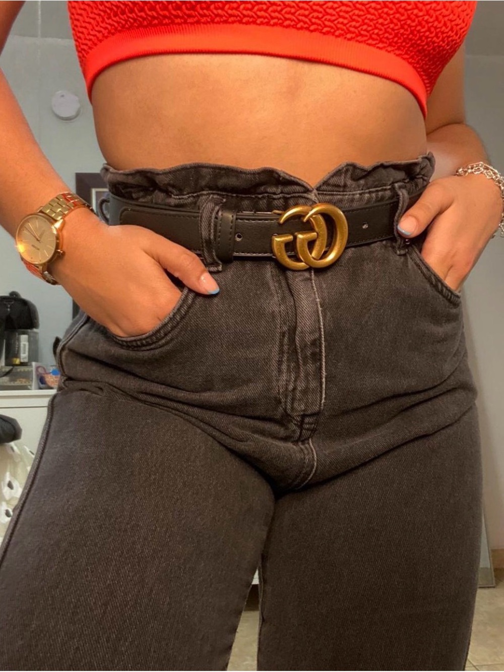 Mango High-Waist Straight Leg Jeans